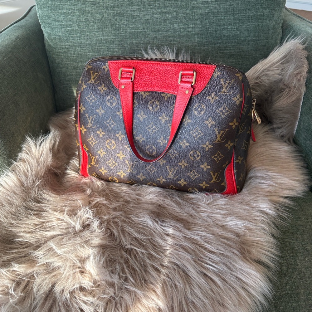 Louis Vuitton Monogram Satchel with Red Accents